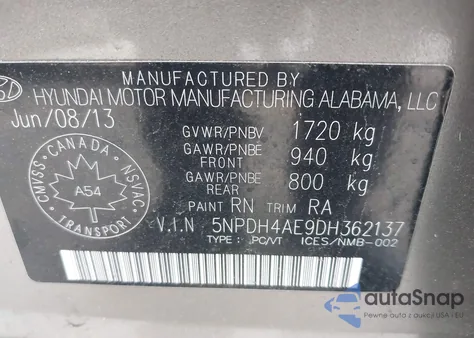2013 Hyundai Elantra Gl from USA, damaged, VIN 5NPDH4AE9DH362137
